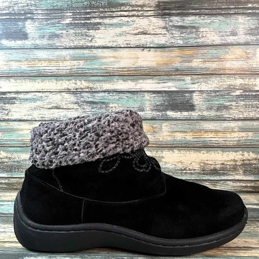 Klogs Footwear Boots Womens 8.5M Black Suede Slouch Pull On Wedge Faux Shearling